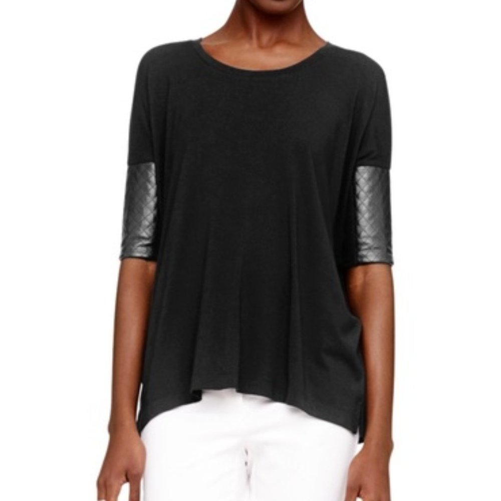 Club Monaco Regan Oversized Black Quilted Leather Top, Size Small